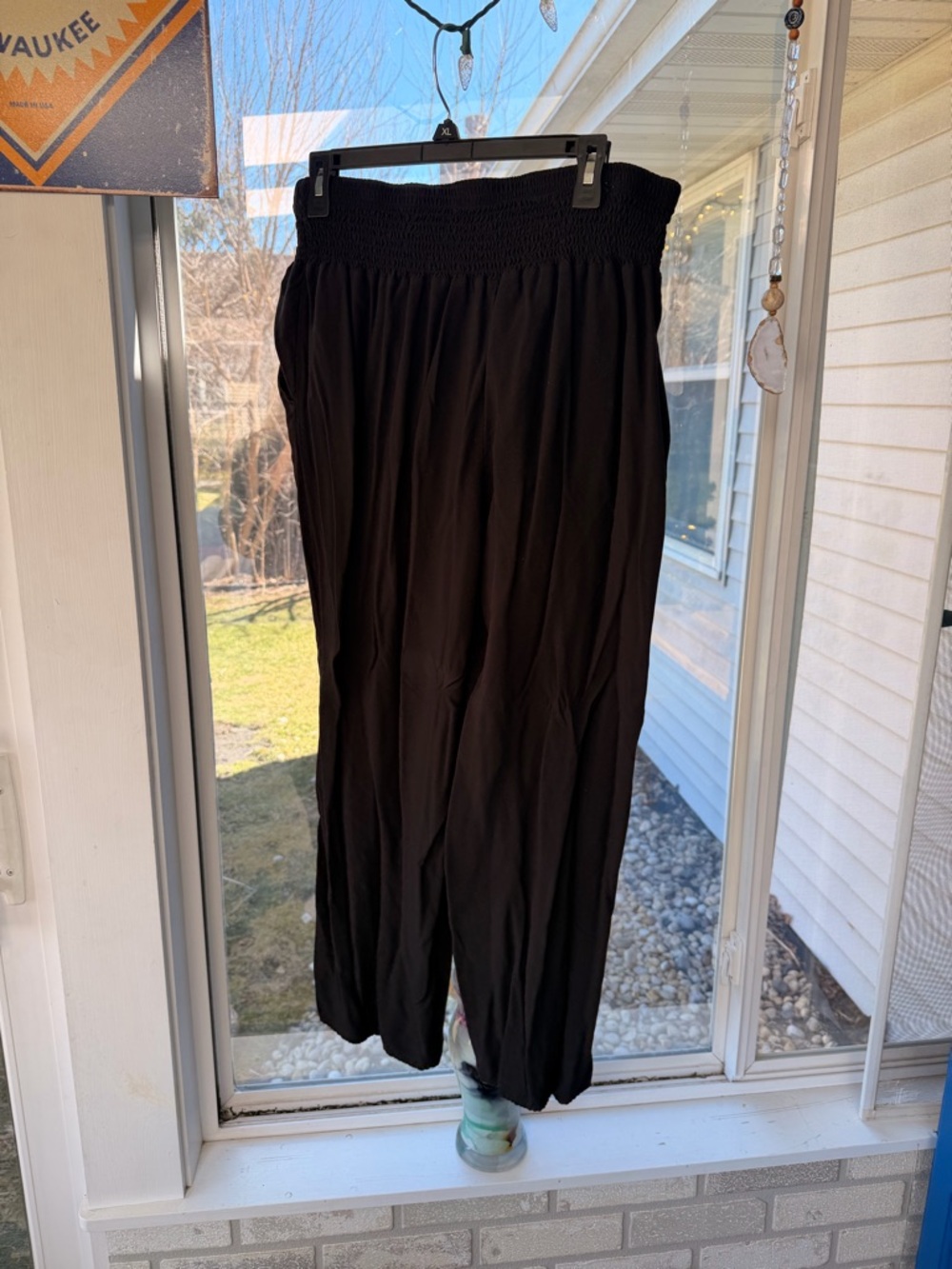 Wide Leg Smocked Waist Pants - Black